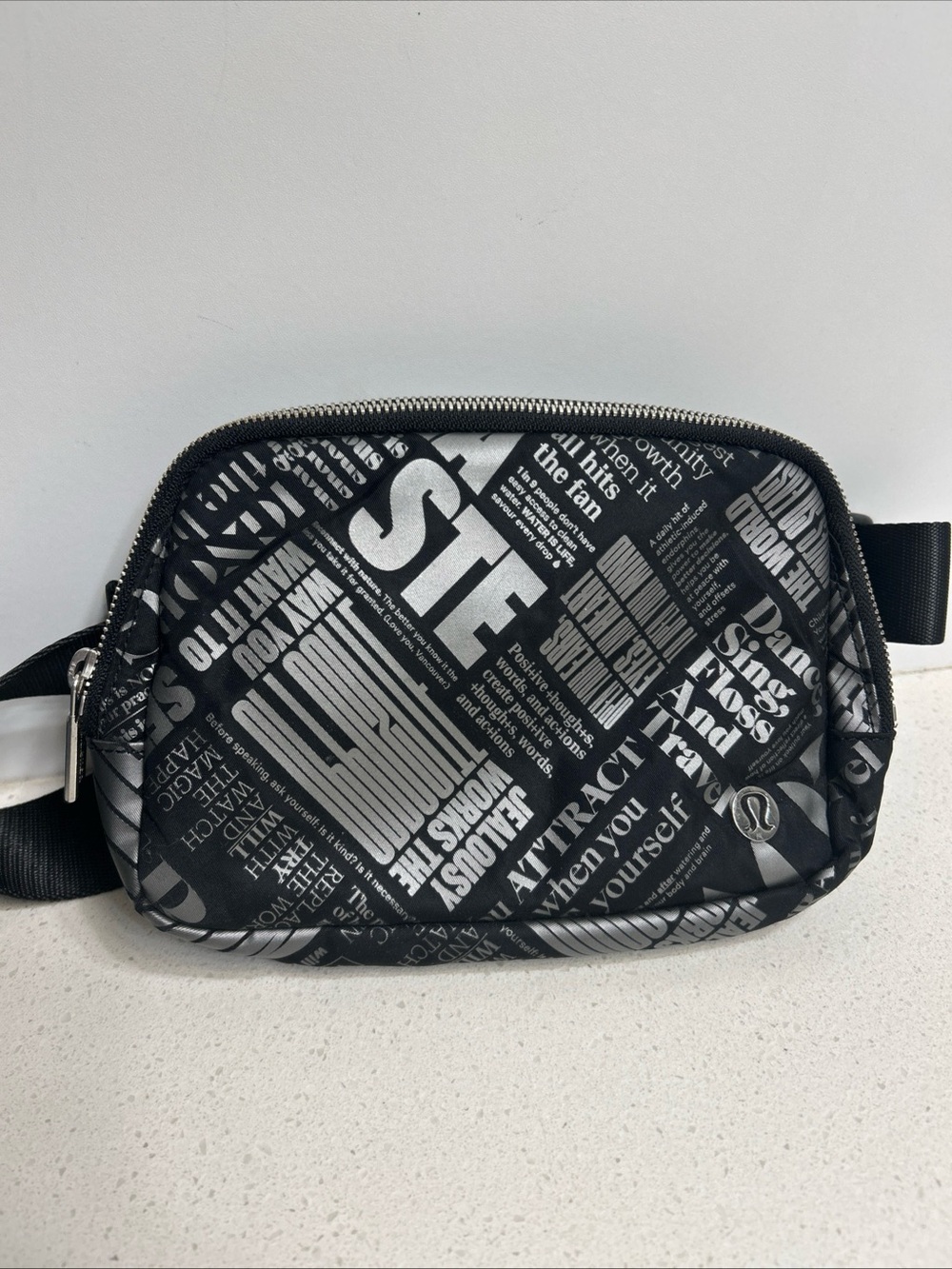 lululemon athletica Black & White Manifesto Print Graphic Belt Bag
